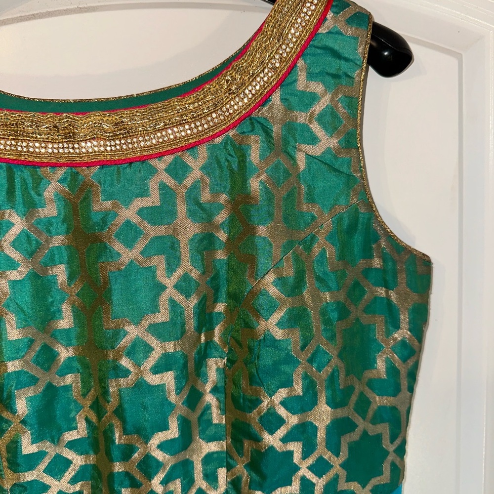 India Boutique Teal and Gold Indian Gown - Picture 2 of 5